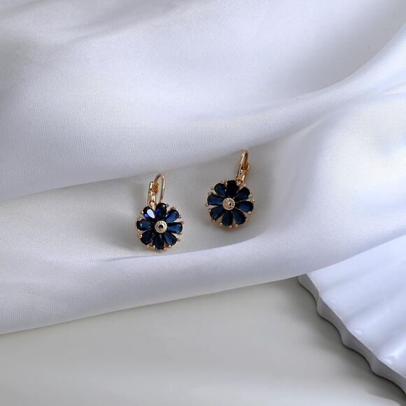 Gold Flower Vintage Style Earrings Birthstone Leverback Earrings Hypoallergenic - Picture 3 of 5